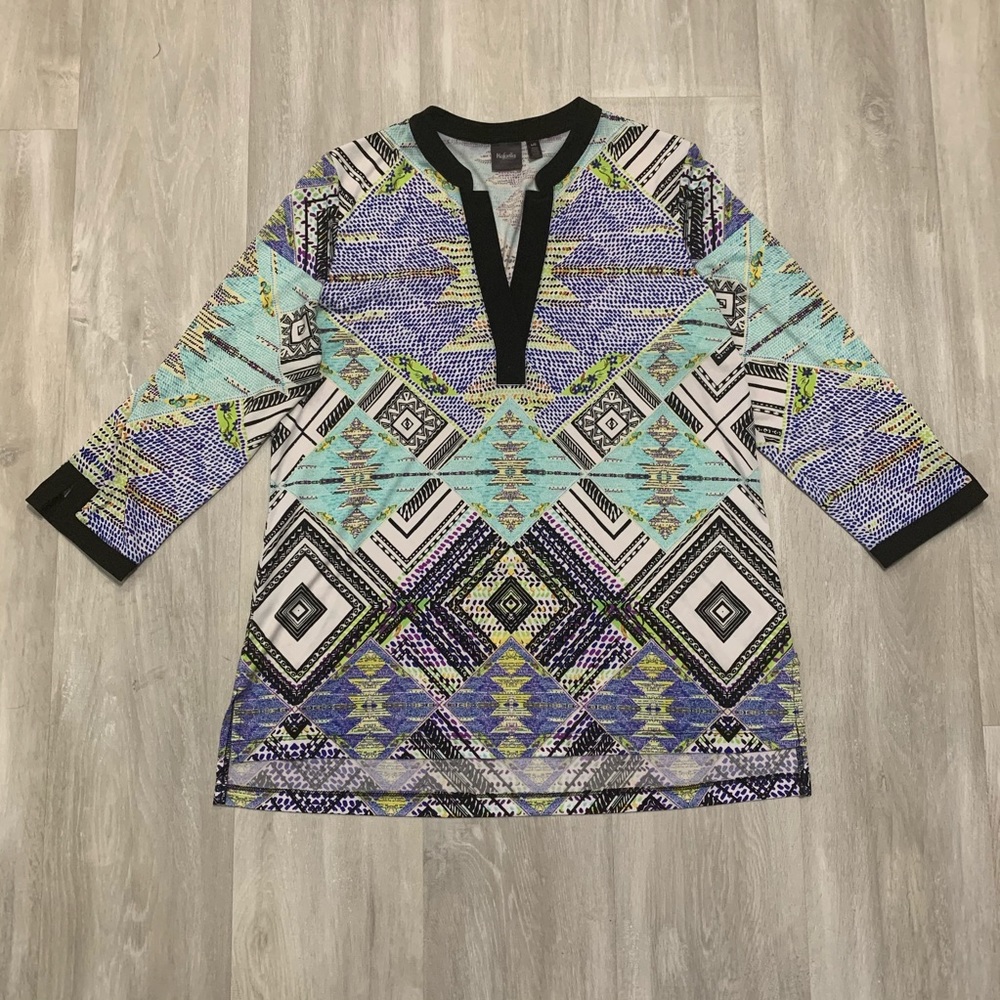 Diamond Abstract 3/4 Sleeve Blouse Top L